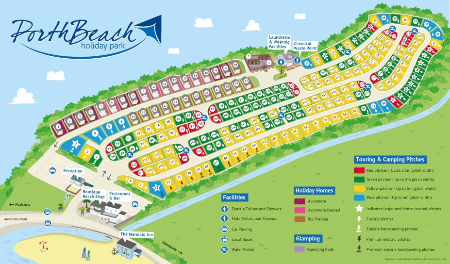 Take A Closer Look Map Of Porth Beach Holiday Park, Near Newquay
